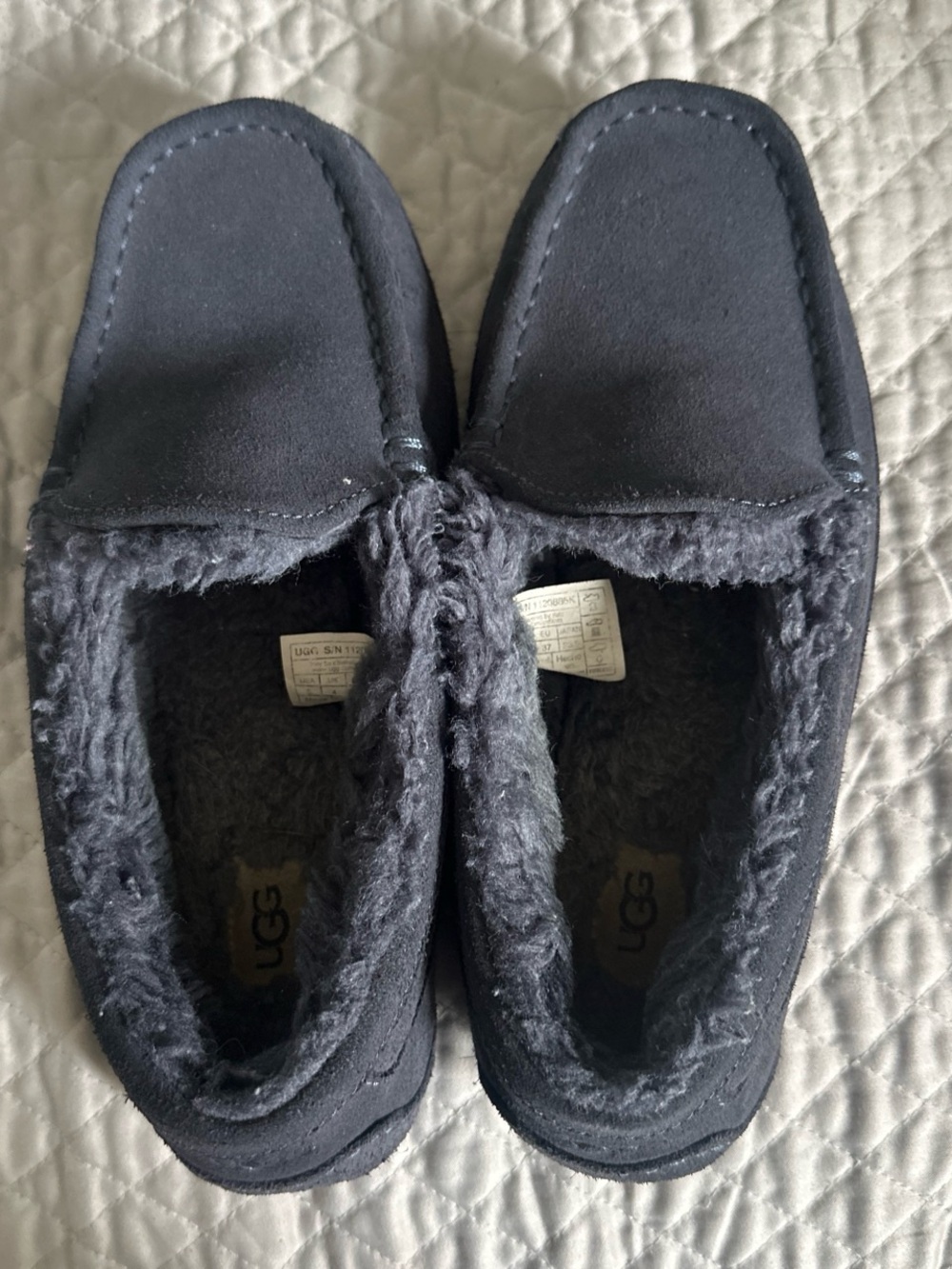 UGG Kids Blue Shearling-Lined Moccasin Slippers